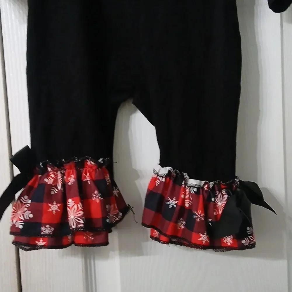 My 1st Christmas Black Christmas Baby Romper Red Plaid Accents Sz 3-6 month NWOT